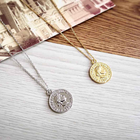 Jewelry Necklace Retro Gold Coin Pendant Fashion Hipster Cold Coins Ins Goddess of Luck
