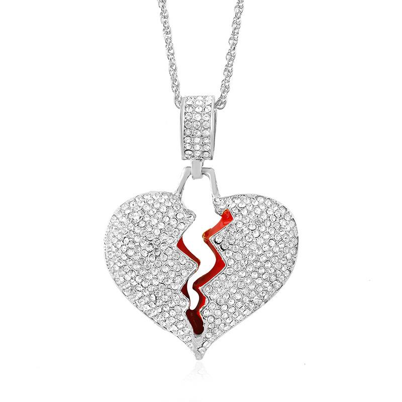 Hip-hop cracking love necklace female hip-hop fashion diamond full diamond broken heart pendant male