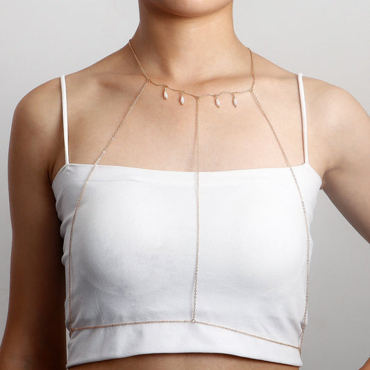 Body chain jewelry punk sexy imitation pearl bikini body chain chest chain female bodychain street shooting