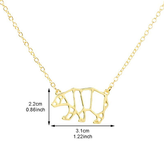 Fashion cute origami hollow bear necklace, all-match alloy animal bear delicate clavicle chain