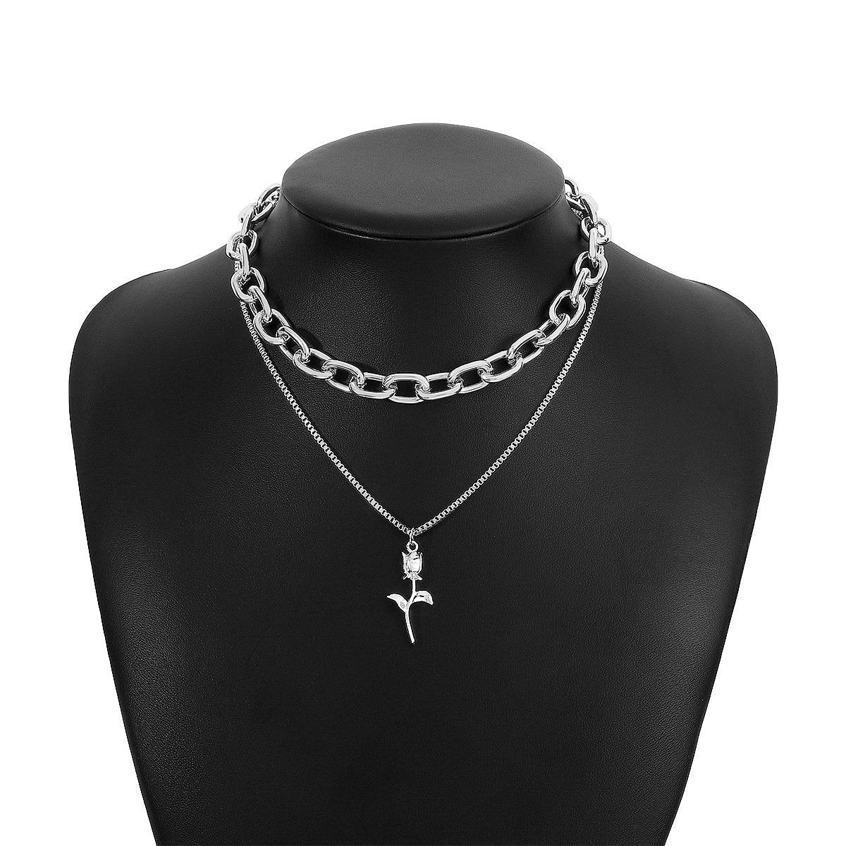 N1211 French light luxury retro stacked necklace rose romantic chain exaggerated personality necklace female