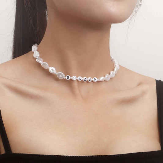 Jewelry GOLDEN letter irregular flat acrylic pearl necklace summer ins necklace y2k