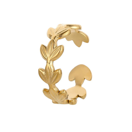 Trendy personality stainless steel olive tree leaf open ring fashion ins simple forest fresh ring