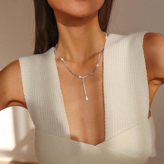 N9762 Fashion Simple Necklace Geometric Y-shaped Retro Full Diamond Necklace Personality Creative Necklace