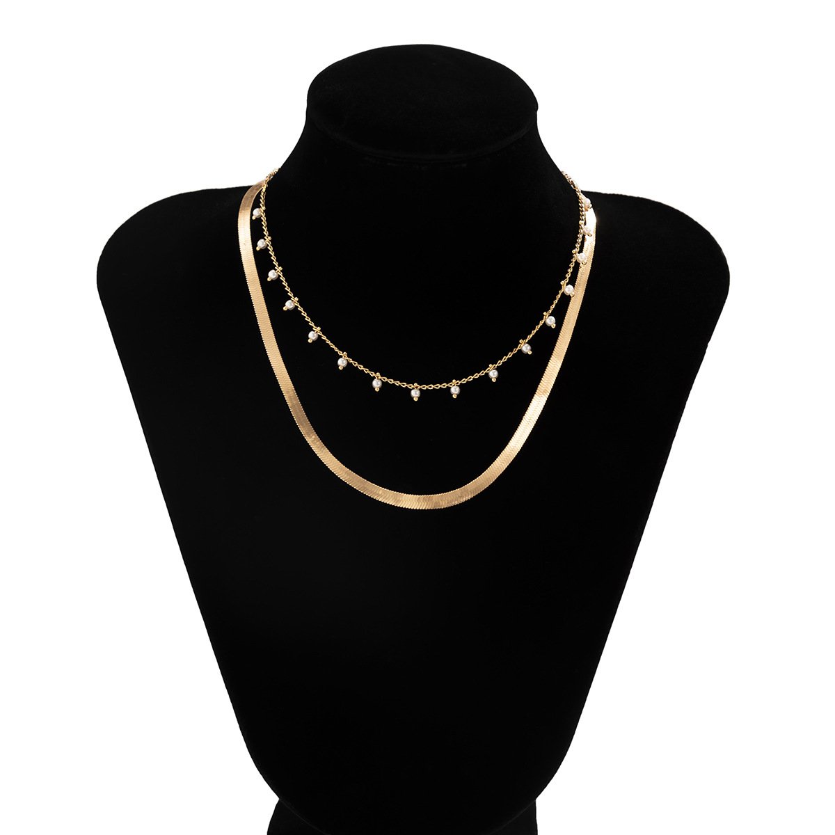 Jewelry cold snake bone chain necklace creative temperament imitation pearl tassel double layer necklace female
