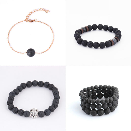 Men's Lava Volcanic Raw Stone Bracelet Owl Bracelet Elastic Punk Leopard Bracelet Bracelet Necklace