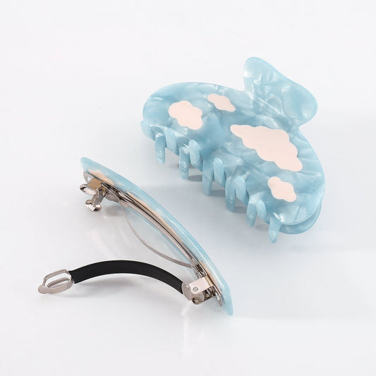 F414 Internet celebrity small clear geometric fashion hair clip blue sky white cloud niche acetate plate spring clip shark clip