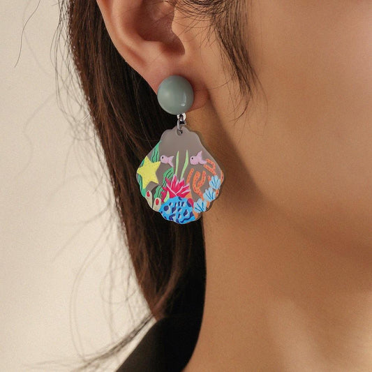 Acrylic plate graffiti earrings ocean world earrings niche personality design girly accessories