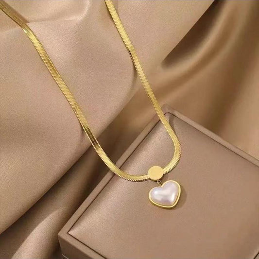 True white shell love necklace female simple titanium steel non-fading necklace ins tide 18k real gold plated jewelry