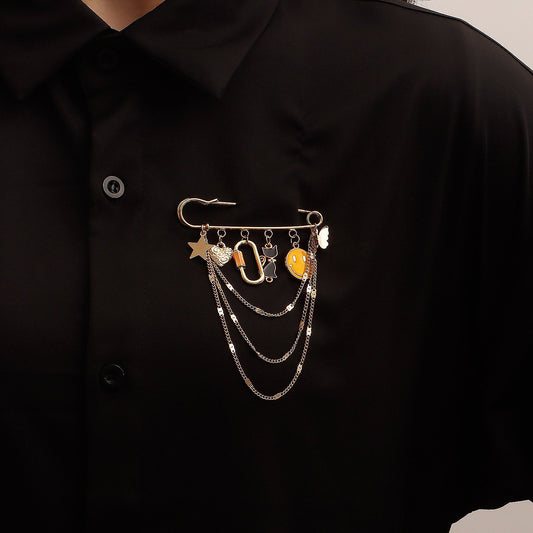 Jewelry multi-element yellow smiley face tassel pendant brooch accessories female punk temperament pendant