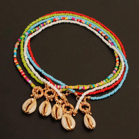 Jewelry hand-threaded color rope rice bead shell pendant necklace female fashion rudder necklace