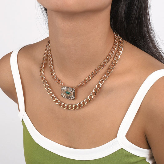 N1715 jewelry thick chain punk exaggerated necklace stacked rhinestone eyes hip-hop necklace