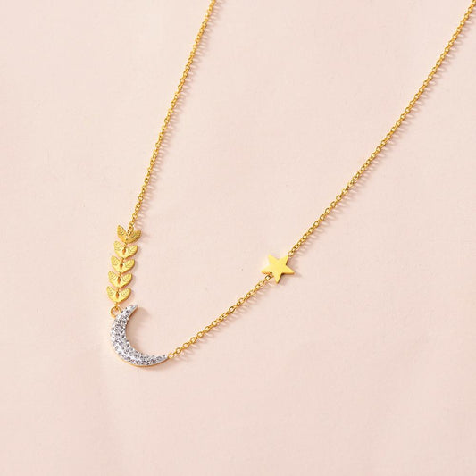 Titanium steel vacuum gold-plated moon necklace full of diamonds