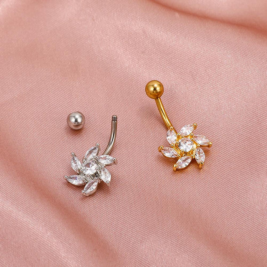 Diamond-studded flower navel nail African navel ring navel body piercing jewelry