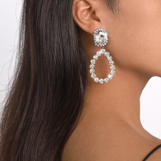 E1685 Water Drop Shape Full Diamond Temperament Light Luxury Earring Ladies Trendy Party Dinner Retro Earrings