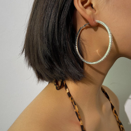 Jewelry simple and versatile geometric round earrings exaggerated diamond big circle earrings earrings women