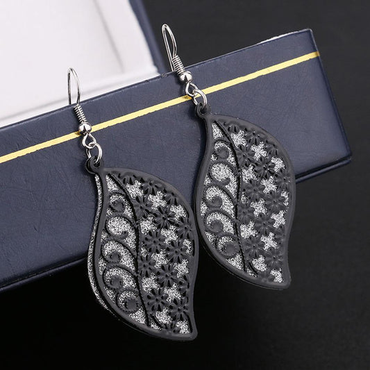 Indian Baroque Retro Hollow Leaf Ladies Earrings Multilayer Frosted Earrings