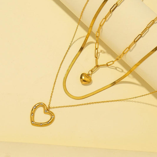 Stainless Steel Gold Peach Heart Snake Bone Chain Sexy Light Luxury Heart Multilayer Necklace Titanium Steel Female Pendant Item Jewelry