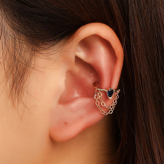 Dongdaemun no ear hole chain ear clip personality copper inlaid zircon C-shaped ear bone clip integrated ins cold