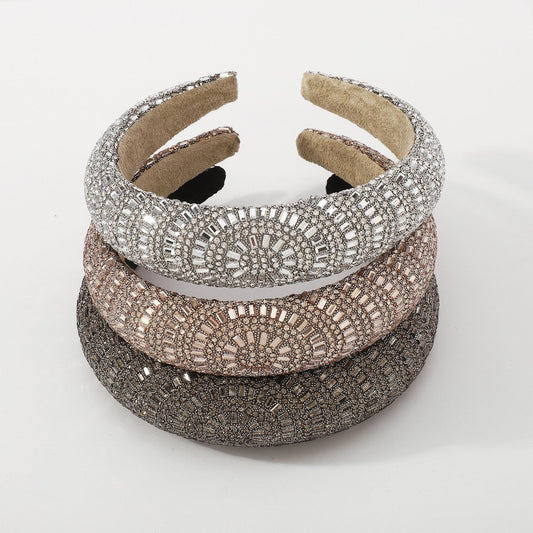 F4614 Baroque Xiaoxiang Light Luxury High Skull Headband Net Red Exaggerated Temperament Rhinestone Sponge Headband