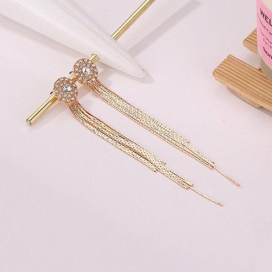 Fashion Crystal Claw Chain Drill Sunflower Earrings Temperament Long Tassel Earrings Bridal Dress Accessories