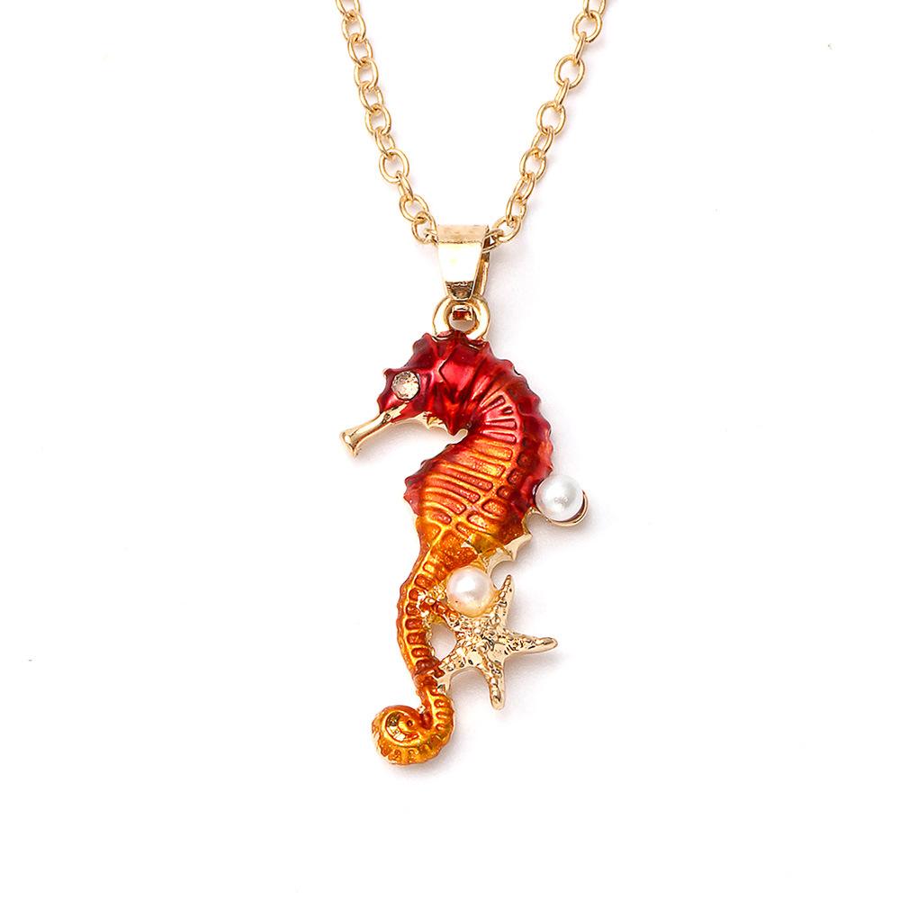 Fashion Creative Items Ocean Series Starfish Pearl Personality Seahorse Pendant Necklace