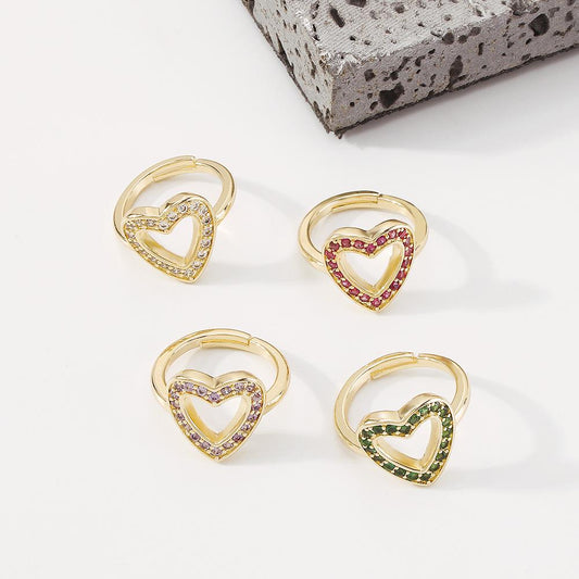 ZR84 Jewelry Simple Fashion Geometric Love Ring Retro Creative Color Diamond Ring