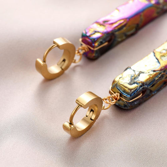 Fashion Irregular Stone Plated Stainless Steel Earrings Personality Titanium Steel Earrings Simple Ear Jewelry Women