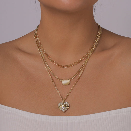 N1186 Accessories Rhinestone Heart Resin Multilayer Necklace Personality Punk Exaggerated Chain Necklace