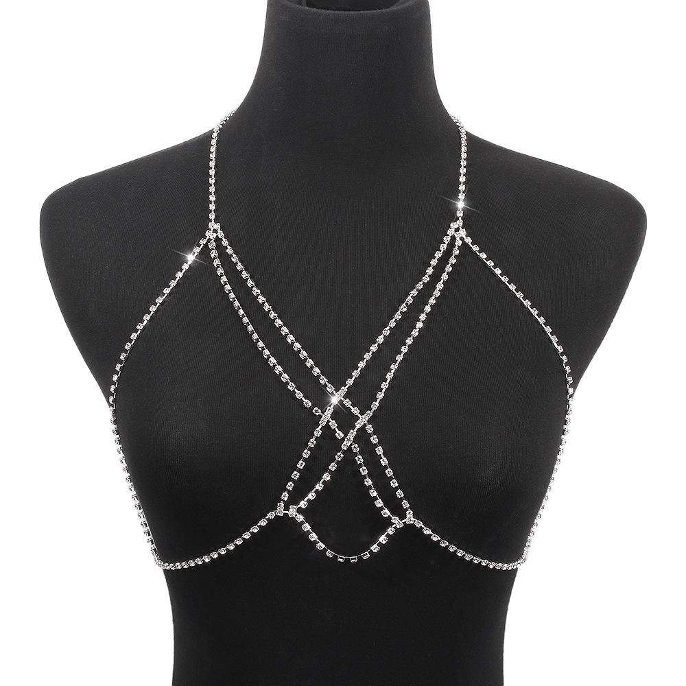 C286 Sexy Night Multilayer Cross Body Chain Full Diamond Super Flash Claw Chain Personality Chest Chain Female