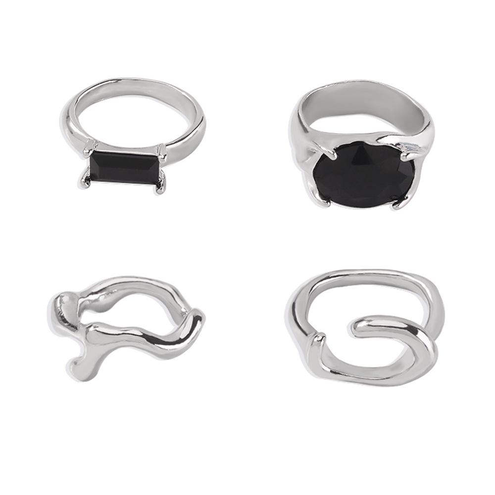 R648 Irregular Geometric Ring Set Simple Alloy Glass Diamond Temperament Minority Personality Ring Female