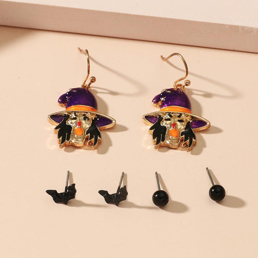 Spider Web Skull Earrings Halloween Gothic Retro Exaggerated Bat Earrings Pop Jewelry