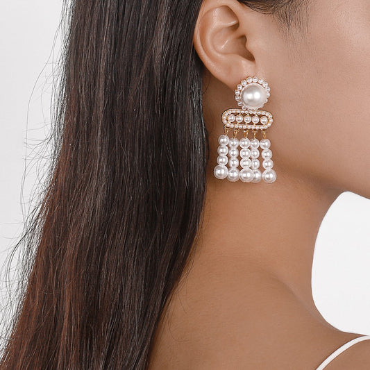 E149 Baroque Temperament Retro Earrings French Elegant Pearl Tassel Earrings Court Earrings