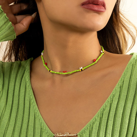 Jewelry Creative Contrasting Color Rice Bead Beaded Necklace Women's Simple Geometric Imitation Pearl Single Layer Necklace