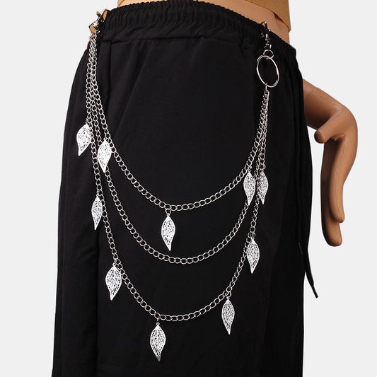 Jewelry alloy ring geometric multi-layer chain body chain ins copper leaf pendant pants chain