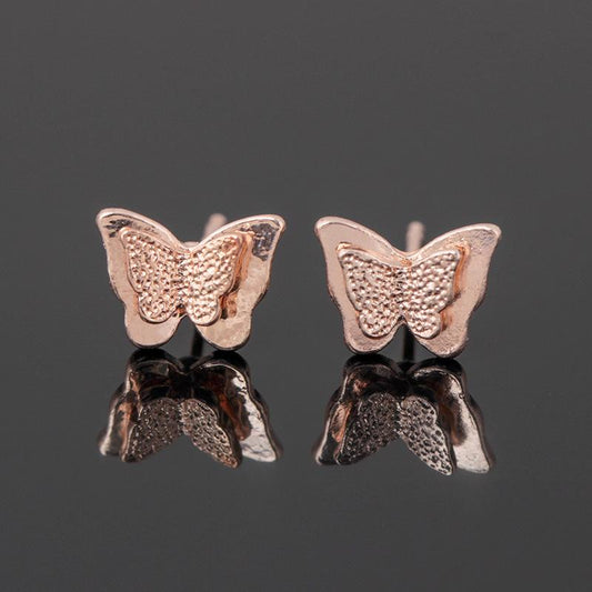 Fashion Pressed Sand Butterfly Stud Earrings Double Metal Three-dimensional Animal Earrings Chunna Jewelry