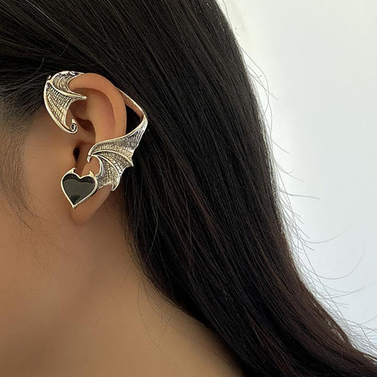 Jewelry Retro Drip Nectarine Heart Stud Earrings Fashion Creative Halloween Elf Wings Ear Bone Clip