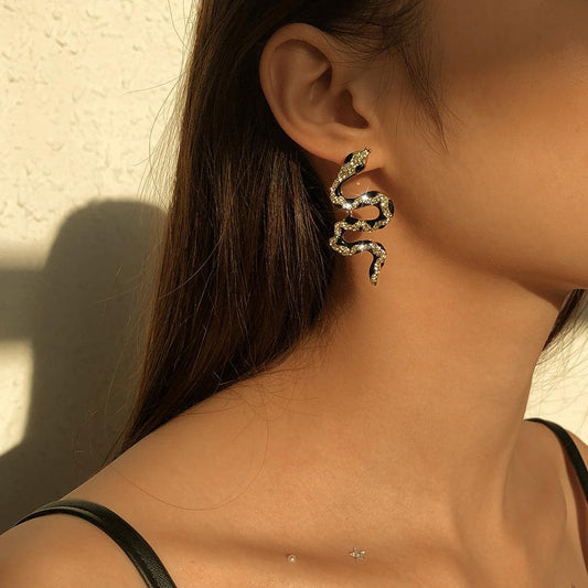 E9886 Jewelry Exaggerated Personality Drip Oil Contrast Color Alloy Earrings Snake Diamond Temperament Fashion Earrings