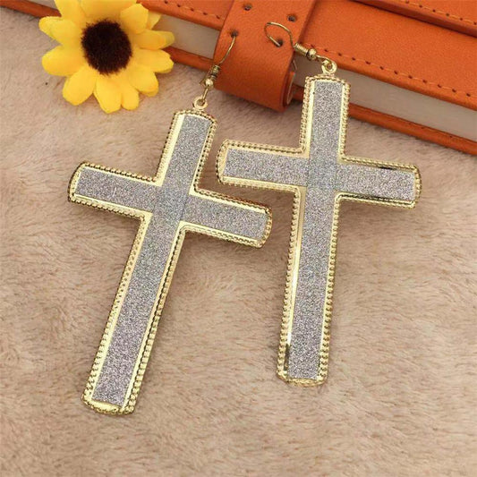Long retro simple cross frosted earrings exaggerated night direct supply