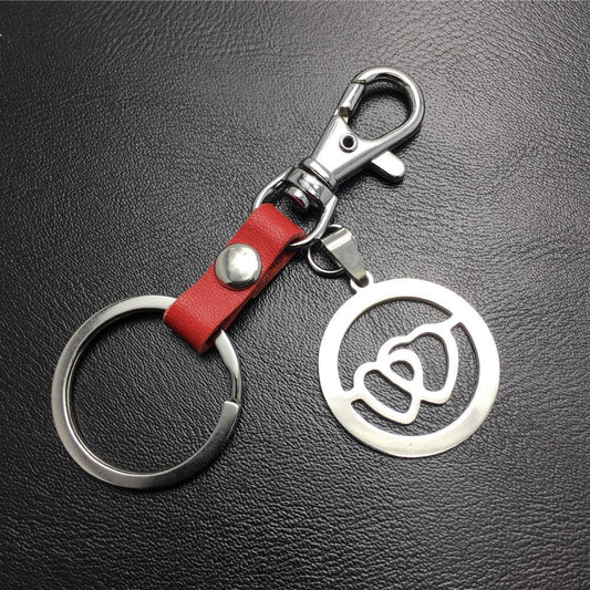 Double Heart Titanium Steel Pendant Leather Keychain Bag Luggage Tag Logo Couple Gift