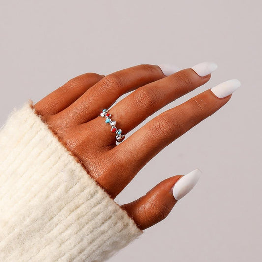Light luxury niche personality fashion candy color stainless steel oil drop opening geometric dot adjustable ring female