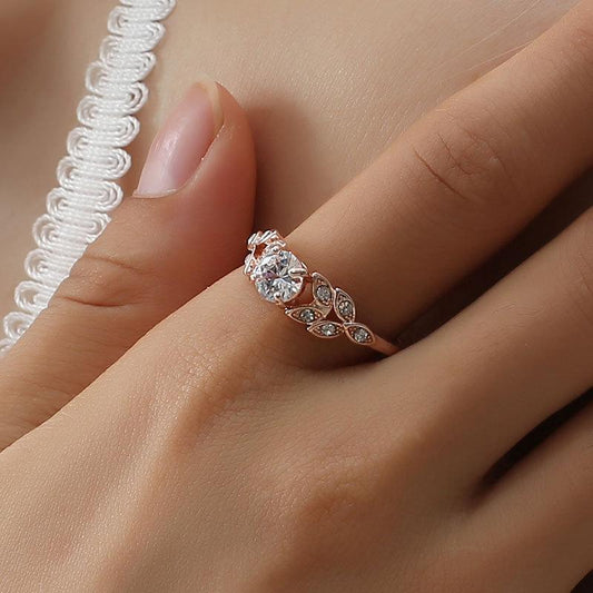 Temperament Diamond Feather Ring Leaf Zircon Ring Ladies Bridal Jewelry