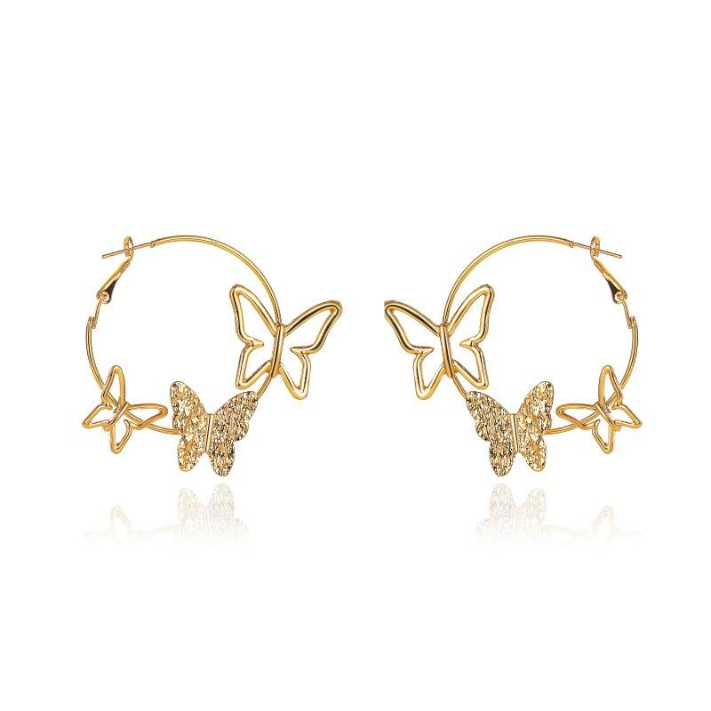 Earrings Retro Exaggerated Three Butterfly Earrings Femininity Hollow Three Butterfly Earrings Earrings