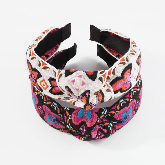 F493 Ethnic niche hit color geometric headband knotted sweet butterfly embroidery fashion creative headband