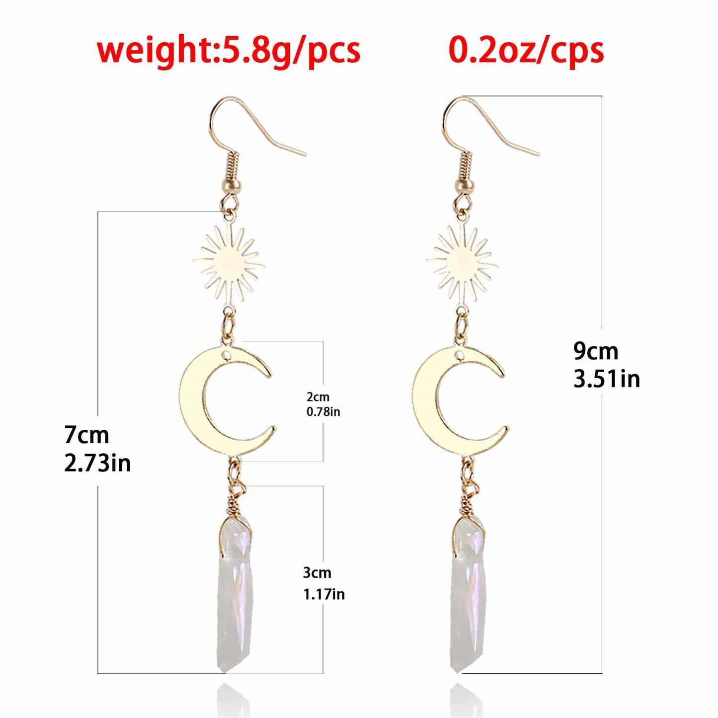 Jewelry retro long tassel transparent semi-precious stone crescent geometric earring female ins hot girl earrings