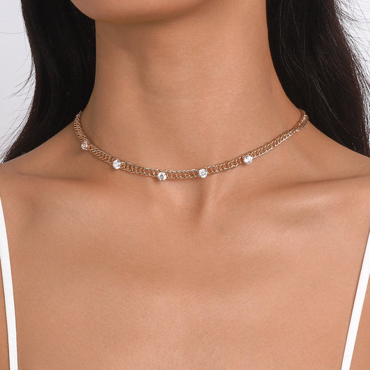 N1574 Simple single-layer necklace women's cold and cool rhinestone necklace niche geometric retro necklace