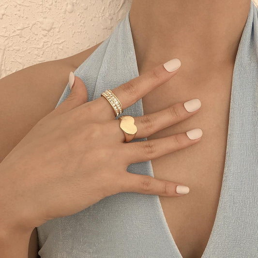 R484 Imitation Diamond Temperament Simple Set Ring Geometric Love Creative Ring Trendy Stylish Fashion Versatile Ring