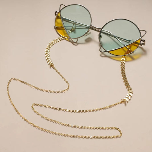 Color-preserving gold-plated mask chain wheat ear mirror rope hanging neck rope metal copper non-slip chain pearl glasses chain