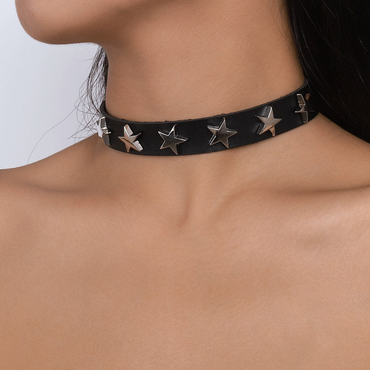 N157 Gothic PU exaggerated collar love pentagram creative necklace punk HIPHOP adjustable necklace