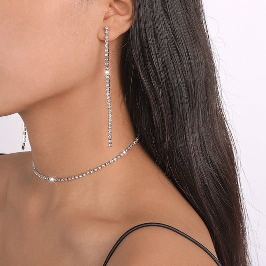 N139 Temperament niche earrings necklace rhinestone claw chain single-layer party dinner shining necklace earrings